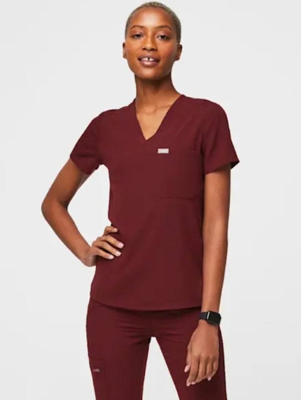 Figs Catarina Scrub Top, Burgundy, Size S
